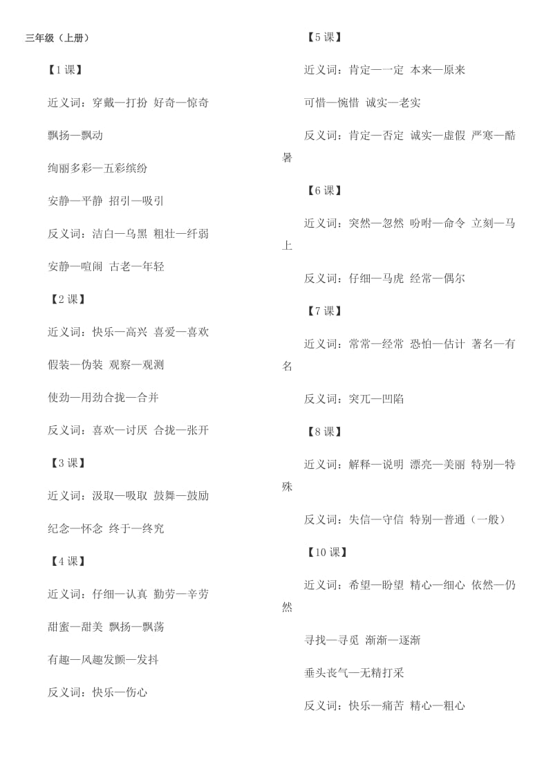 人教版小学语文三年级上册近义词、反义词大全.doc_第1页