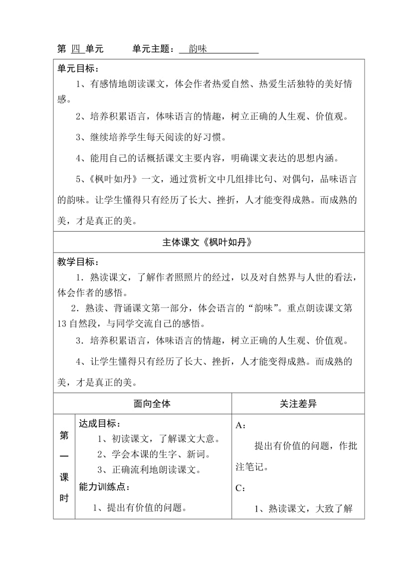 北师大版小学语文五年级上册四单元教案.doc_第1页