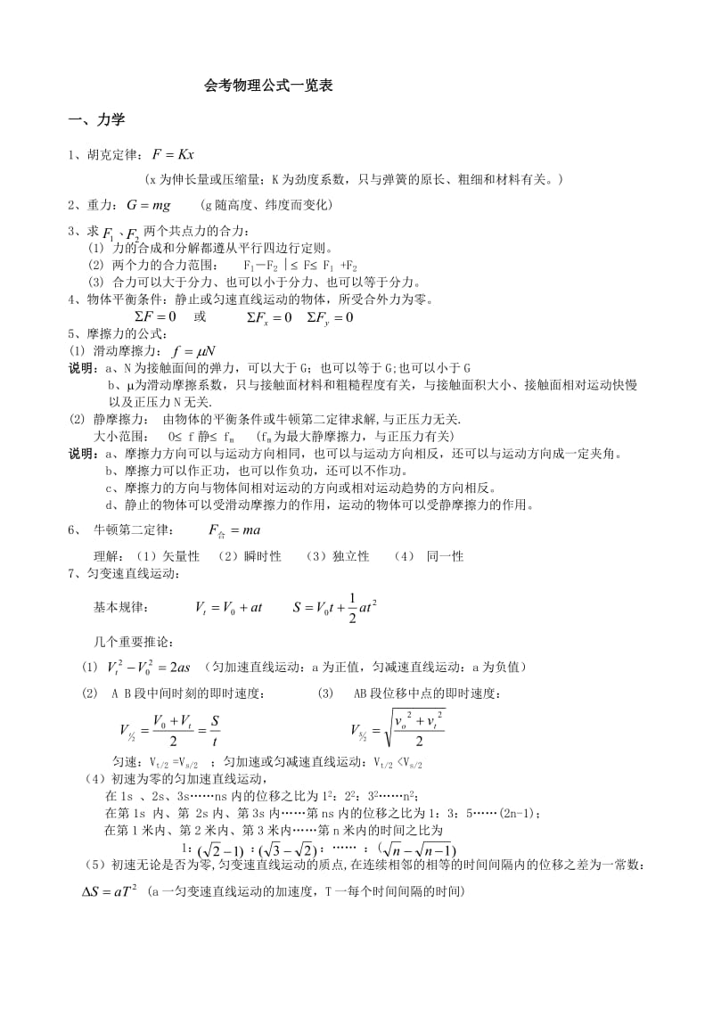 会考必备高中物理公式大全.docx_第1页