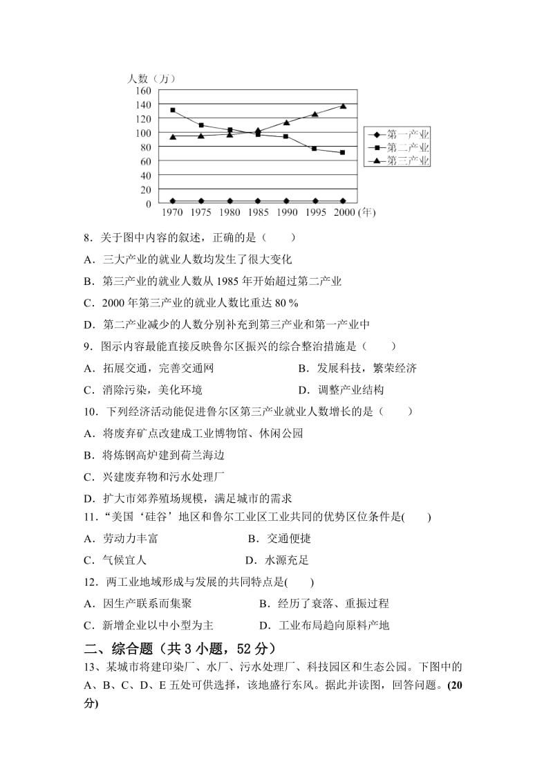 高一地理必修二第四章工业月考试题.doc_第3页