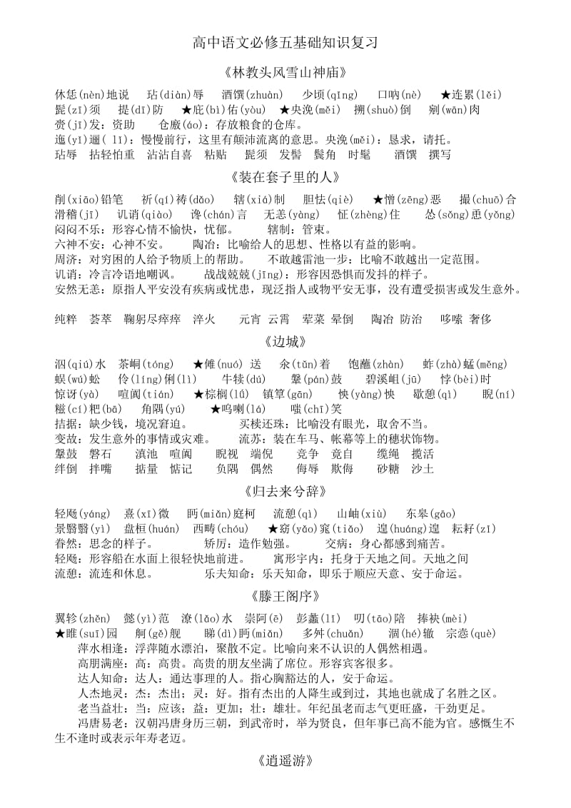 高中语文必修5基础知识复习(字音字形).doc_第1页