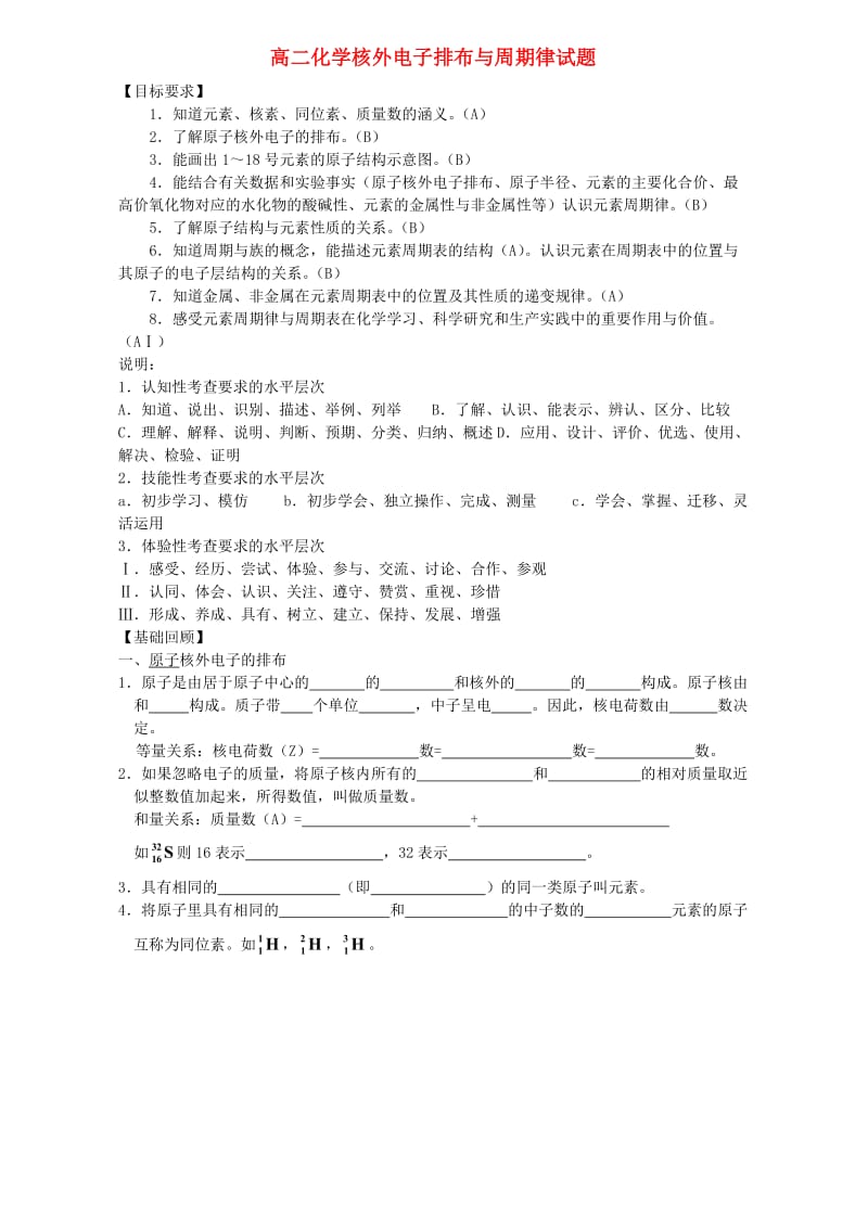 高二化学核外电子排布与周期律试题.doc_第1页