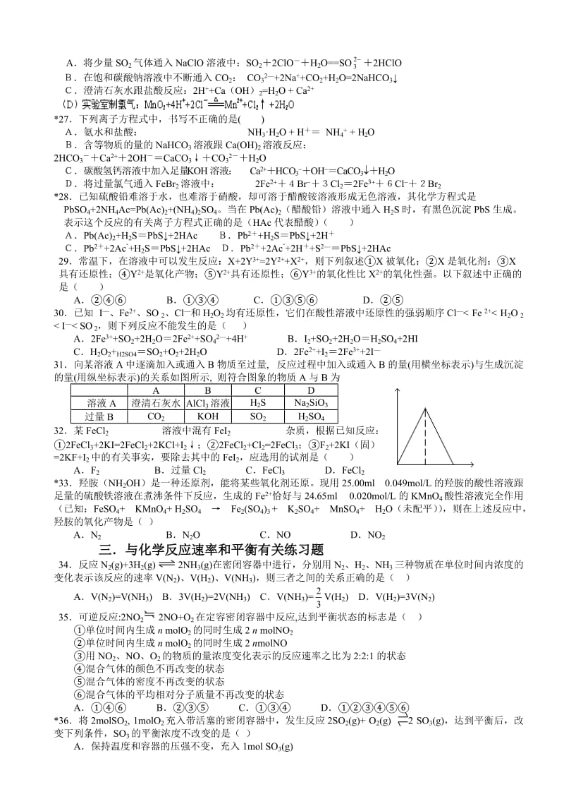 高一化学无机反应与无机物性质综合练习(100题).doc_第3页