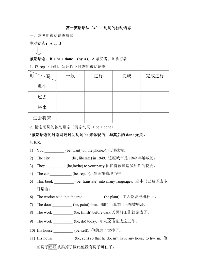 高一英语语法：动词的被动语态.doc_第1页