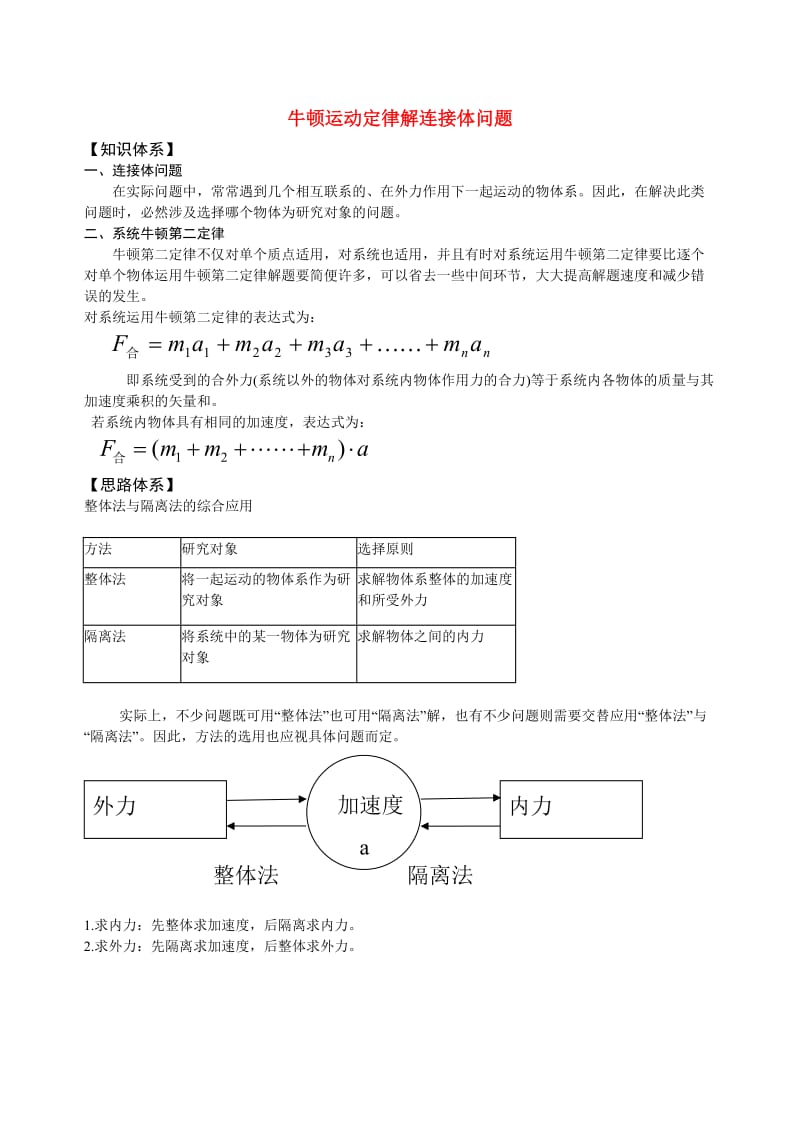 高中物理牛顿运动定律和牛顿运动定律解连接体问题的方法新人教版.doc_第1页