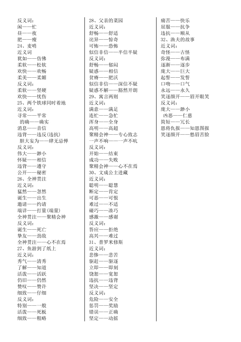 人教课标版四年级语文下册近反义词.doc_第3页