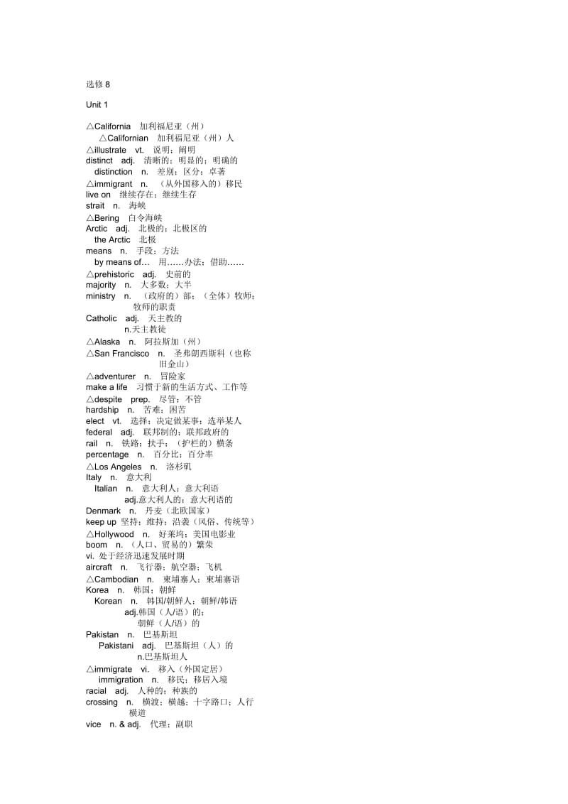 高中人教版英语选修8单词表(0财富值).doc_第1页