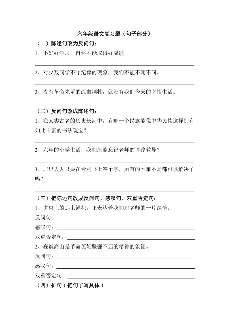 六年级句子综合复习题.doc_第1页