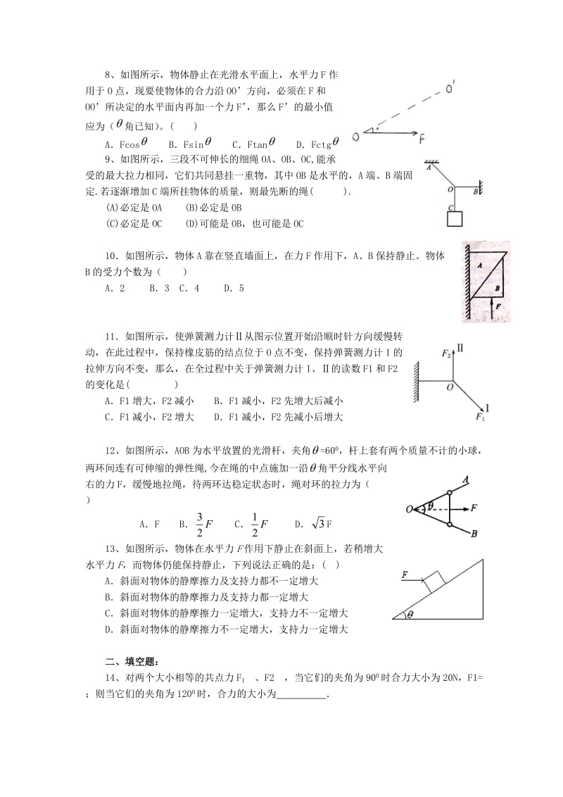 高一物理《力和物体的平衡》练习题.doc_第2页