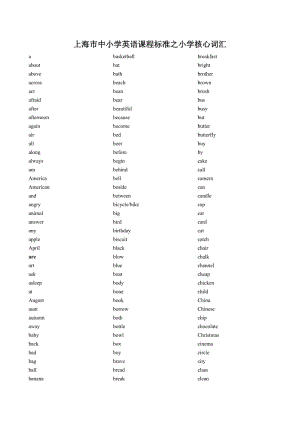 上海市中小學(xué)英語(yǔ)課程標(biāo)準(zhǔn)之小學(xué)核心詞匯.doc