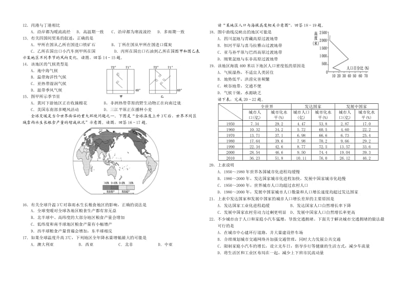 调兵山一高2012级高三第一次周六地理试题.doc_第2页