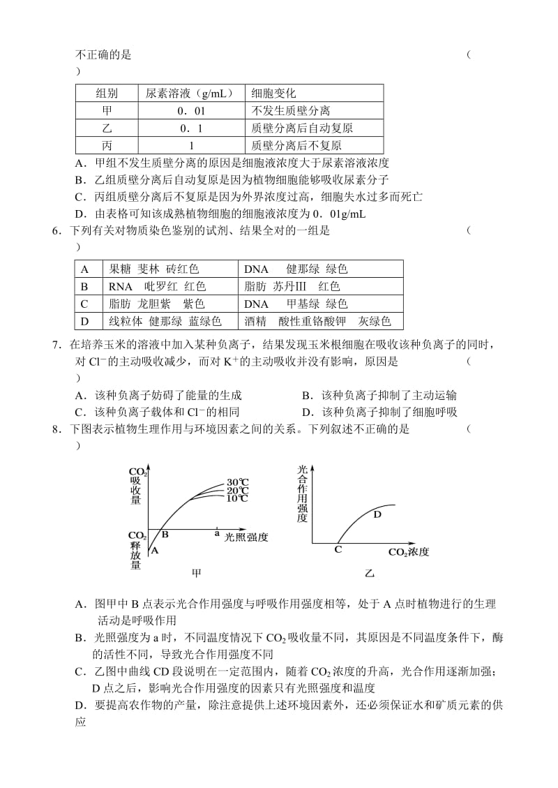 高考一轮复习百题精练及参考答案-生物.doc_第2页