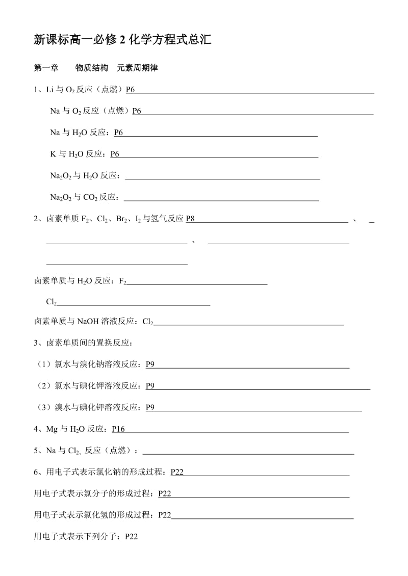 高中化学人教版必修2化学方程式总汇及答案.doc_第1页