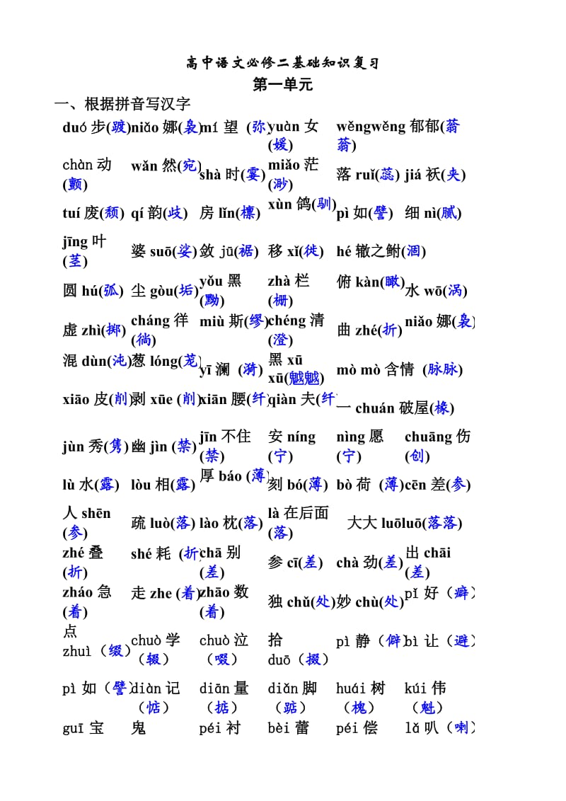 高中语文必修二基础知识超全复习(教师用).doc_第1页