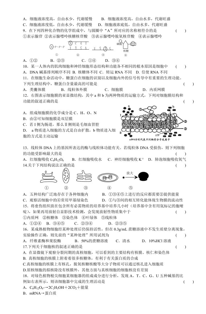 高三生物第一次月考试卷.doc_第2页