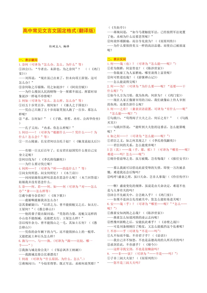 高中常见文言文固定格式(翻译版).doc_第1页