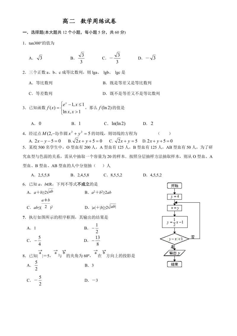 高二数学周练试题.doc_第1页