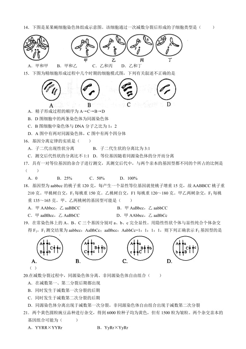 高一生物必修二第1,2章检测题.doc_第2页