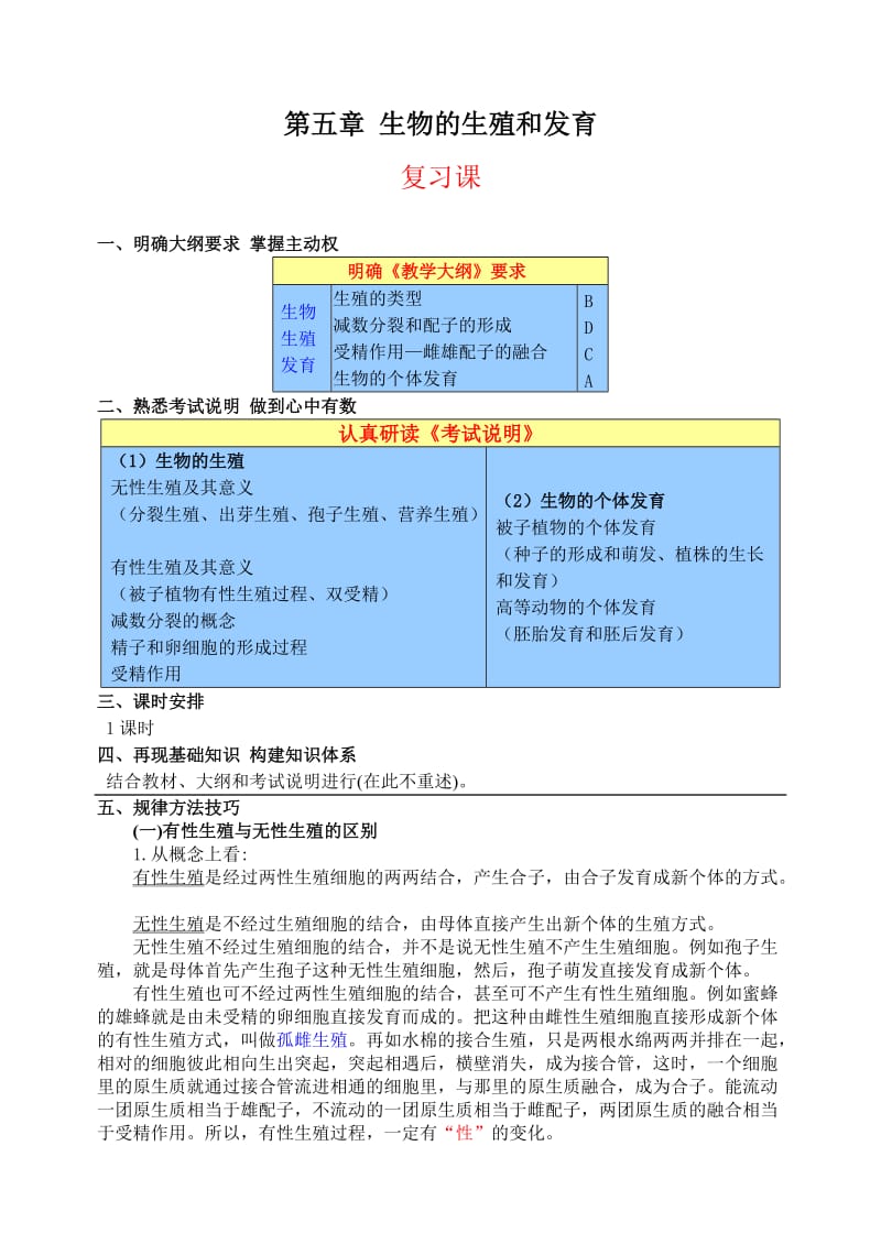 高一生物生物的生殖和发育复习教案.doc_第1页