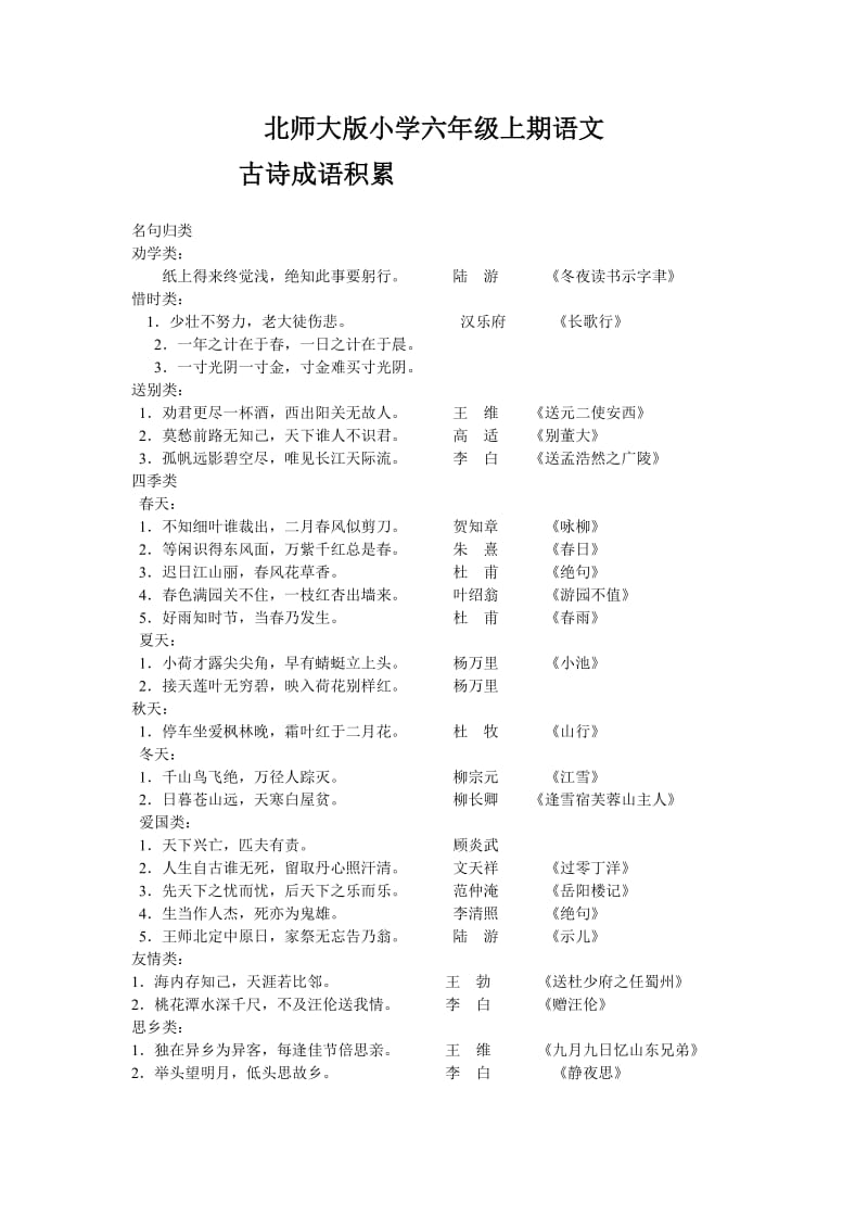 北师大版小学六年级语文上期古诗成语积累作辅.doc_第1页