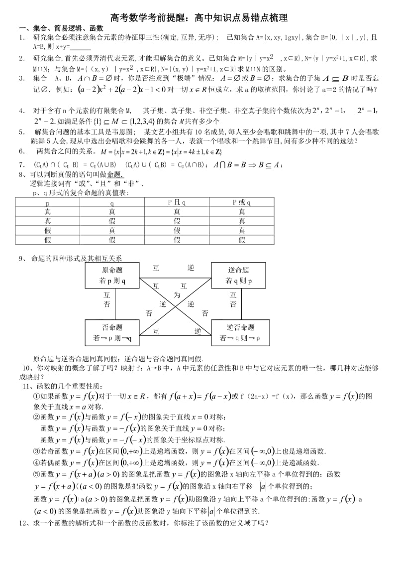 高中知识点(易错知识归纳).doc_第1页