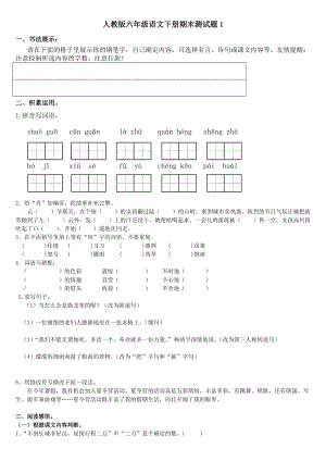 人教版六年級(jí)語(yǔ)文下冊(cè)試卷.doc