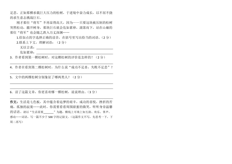 北师大版六年级语文第八单元复习卷.doc_第3页