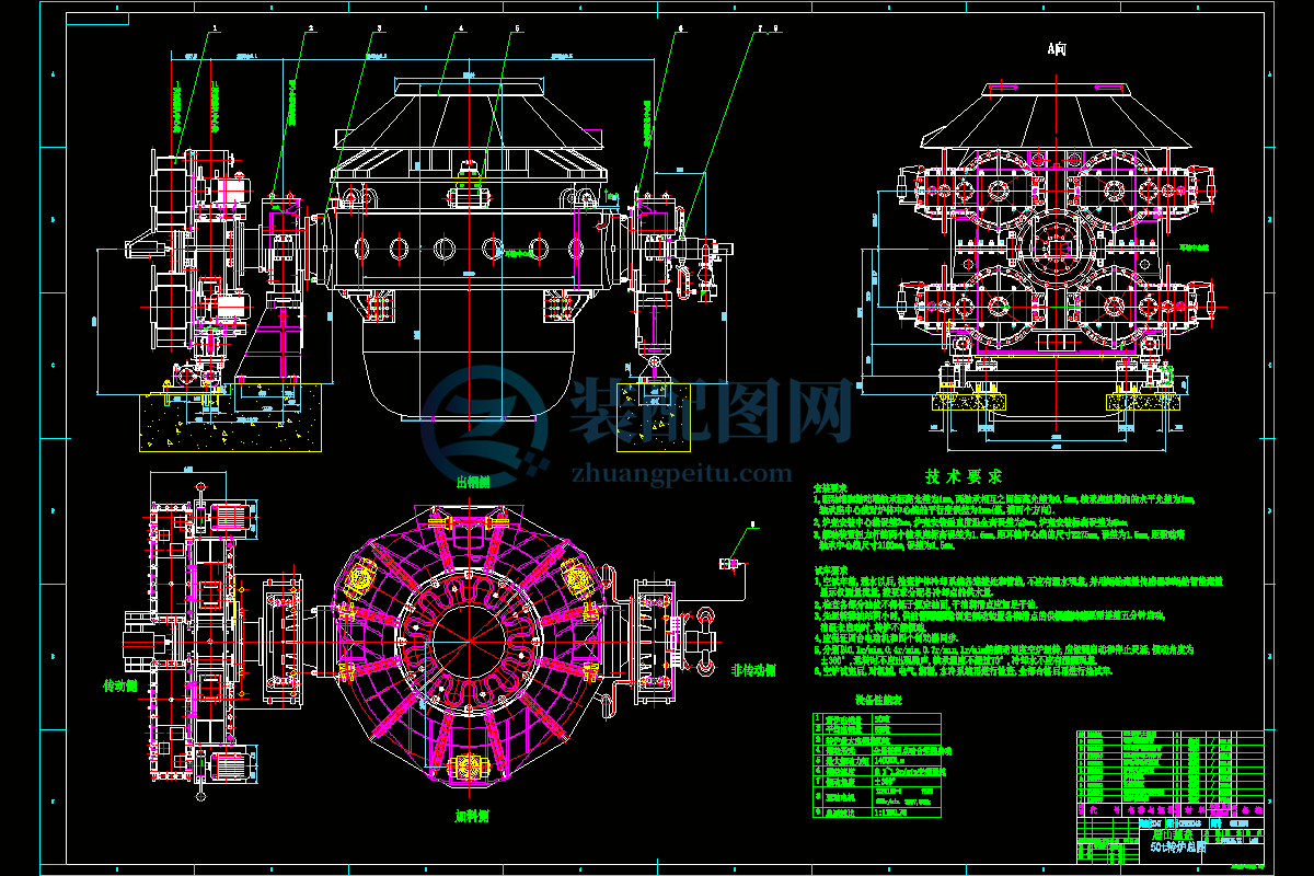 50t轉(zhuǎn)爐總裝配CAD圖紙