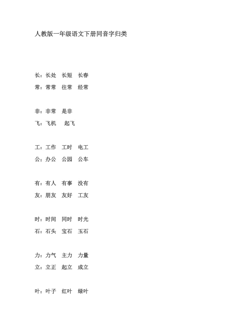 人教版一年级语文下册同音字归类.doc_第1页