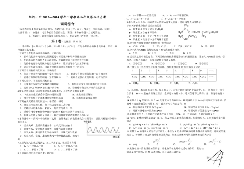 高二理科综合模拟试题.doc_第1页