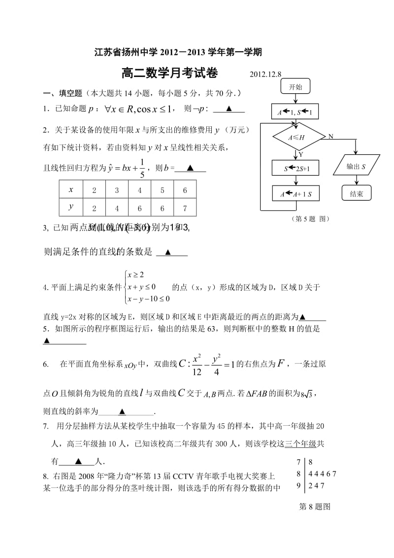 高二数学月考试卷.doc_第1页