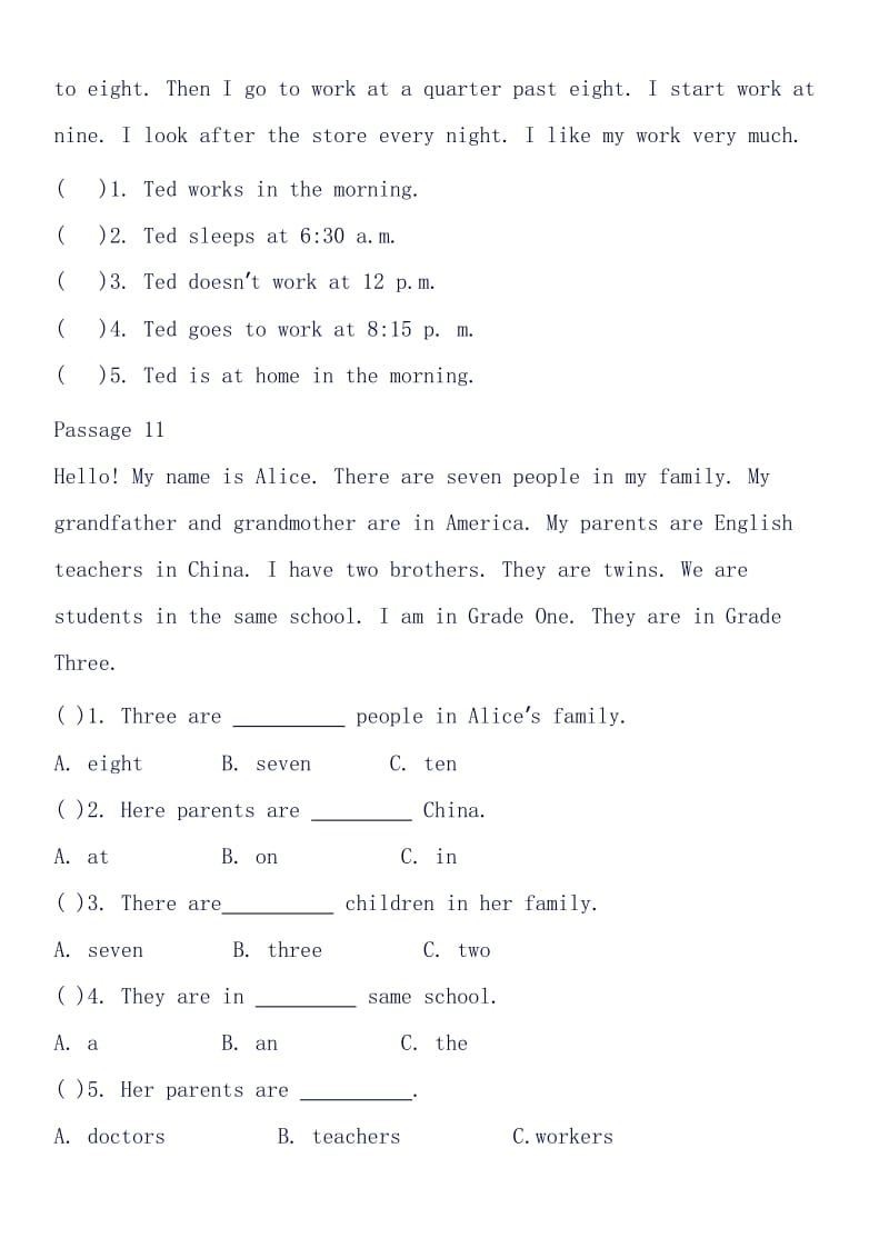 PEP小学英语五年级阅读理解34题.doc_第1页