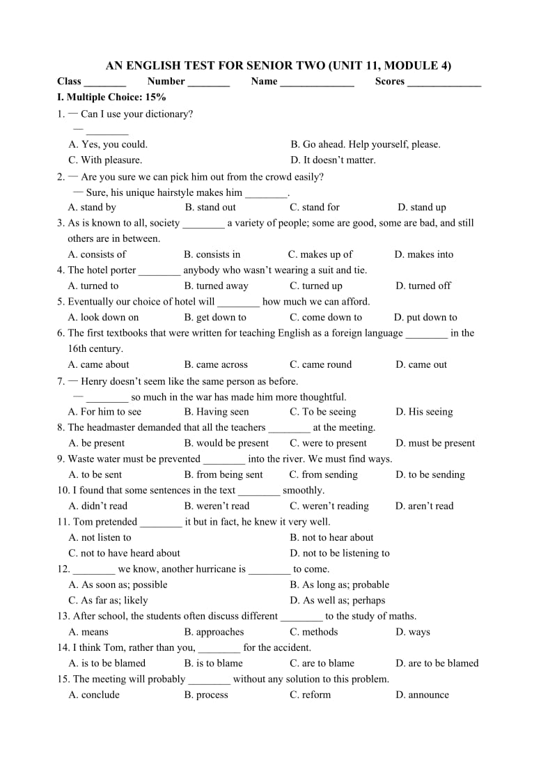 高中英语模块4unit11练习及答案.doc_第1页