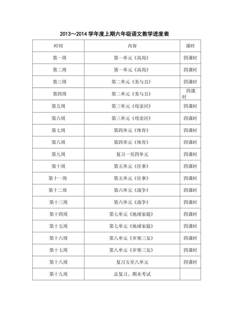 六年级语文作文品德教学进度表.doc_第1页