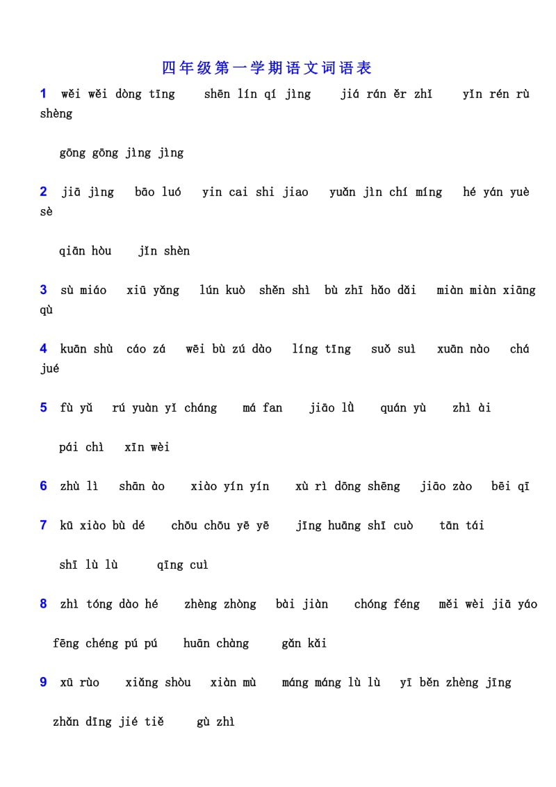 四年级第一学期语文词语表拼音(沪教版).doc_第1页