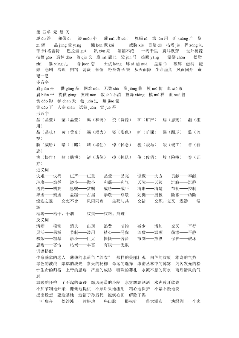 六年级语文上册第四单元复习要点.doc_第1页