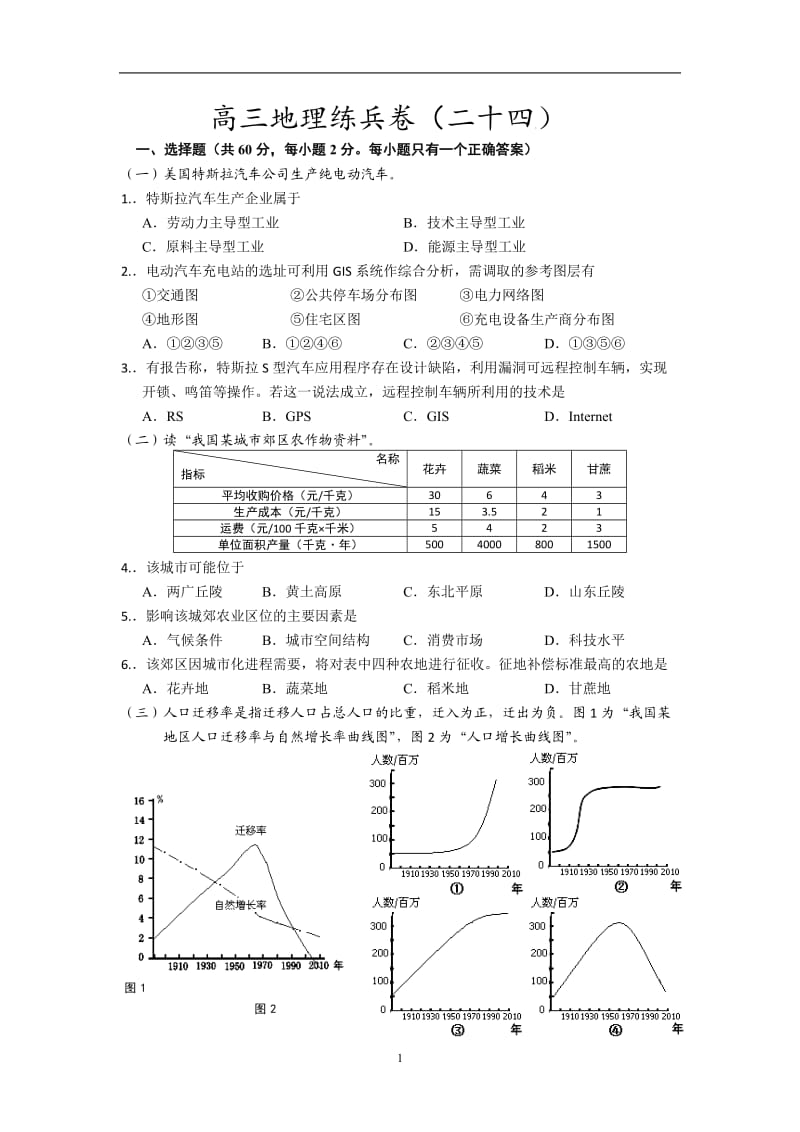 高三地理练兵卷二十四.doc_第1页