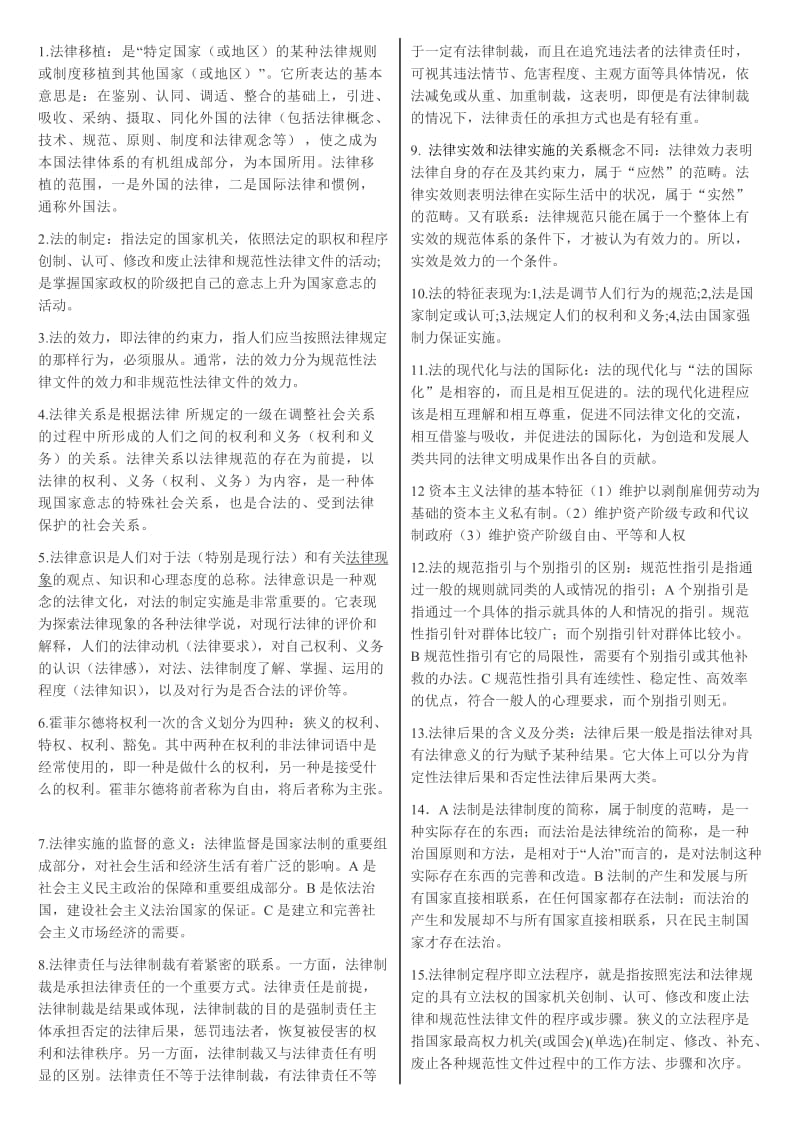 公开选拔领导干部考试理论试题法学部分两栏打印版.doc_第1页