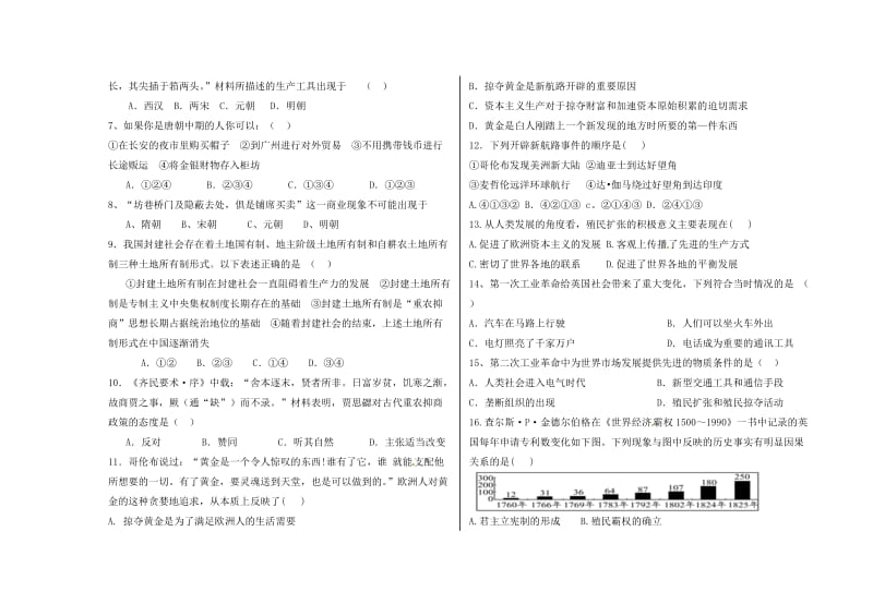 高一年级历史期中考试试卷.doc_第2页