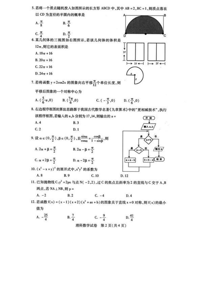 【高考真题】2017内蒙古包头一模试题及答案-理数_第2页