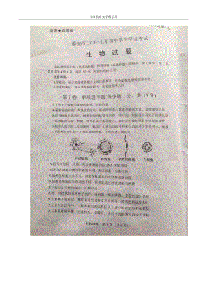 【中考真題】初中學業(yè)水平考試泰安市2017年中考生物試題試卷附答案