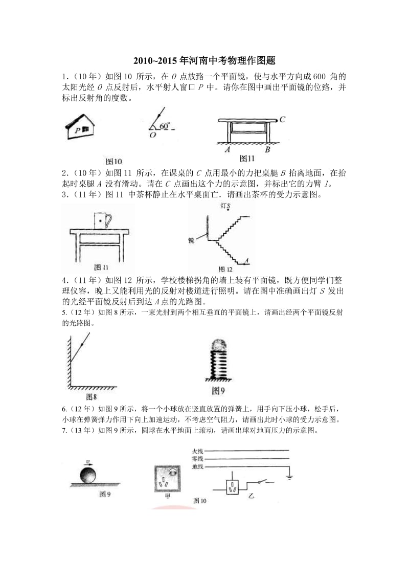 2010-2015年河南中考物理作图题.doc_第1页