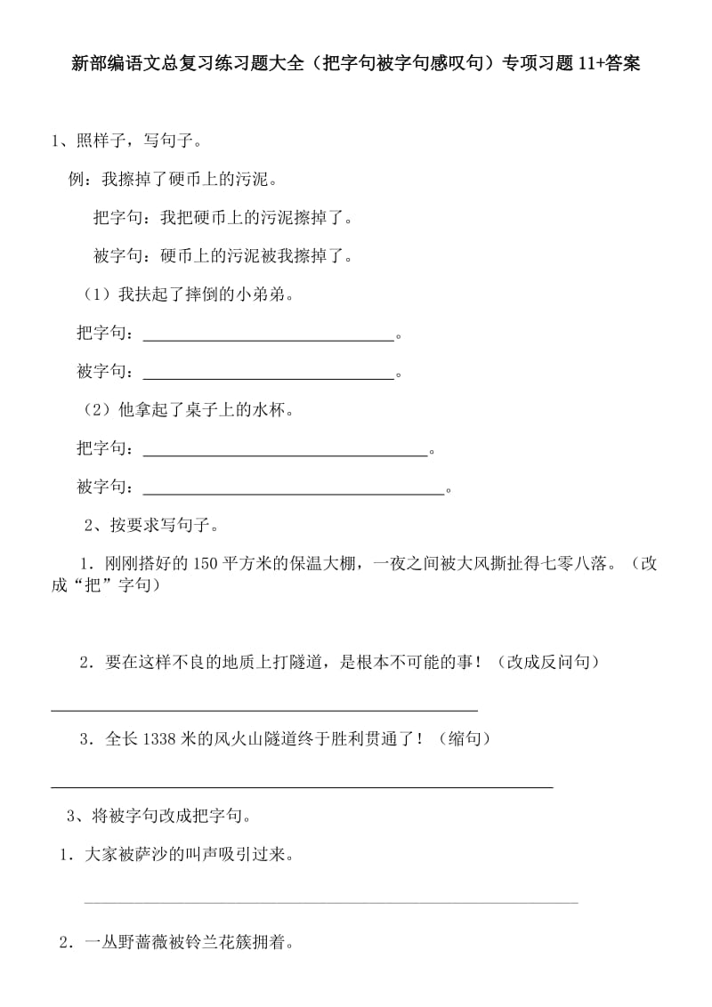 新部编语文总复习练习题大全把字句被字句感叹句句法专项习题11_第1页