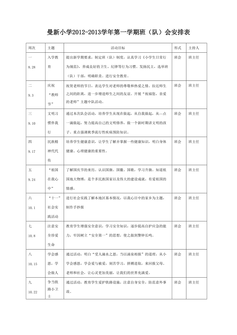 曼新小学班会安排.doc_第1页