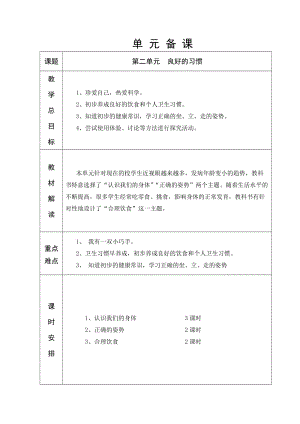 山東人民版六年制一年級品生第2單元教學設計.doc