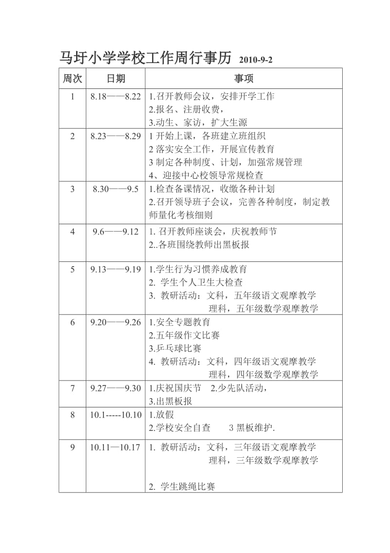 马圩小学学校工作周行事历.doc_第1页