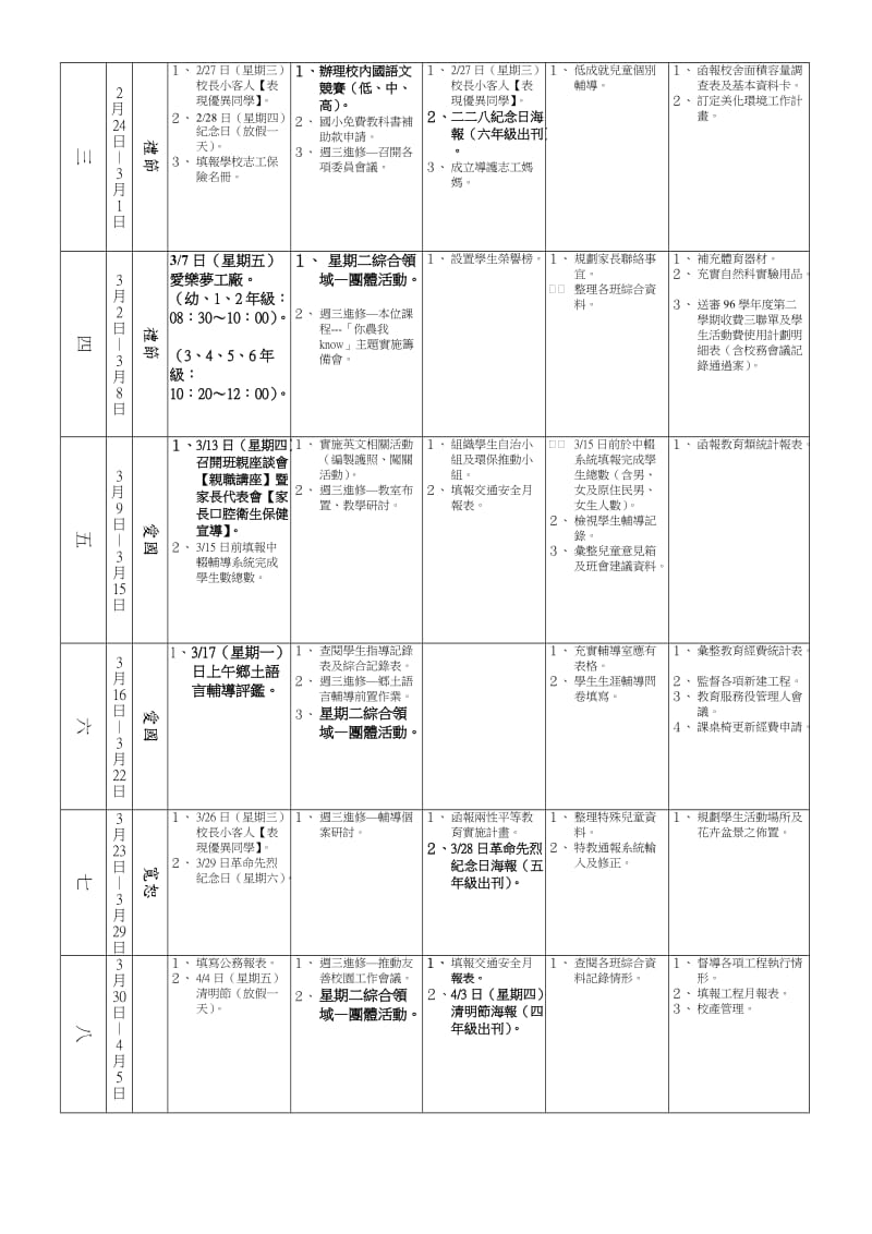 高雄县六龟乡宝来国民小学九十六学年度第二学期行事历.doc_第2页