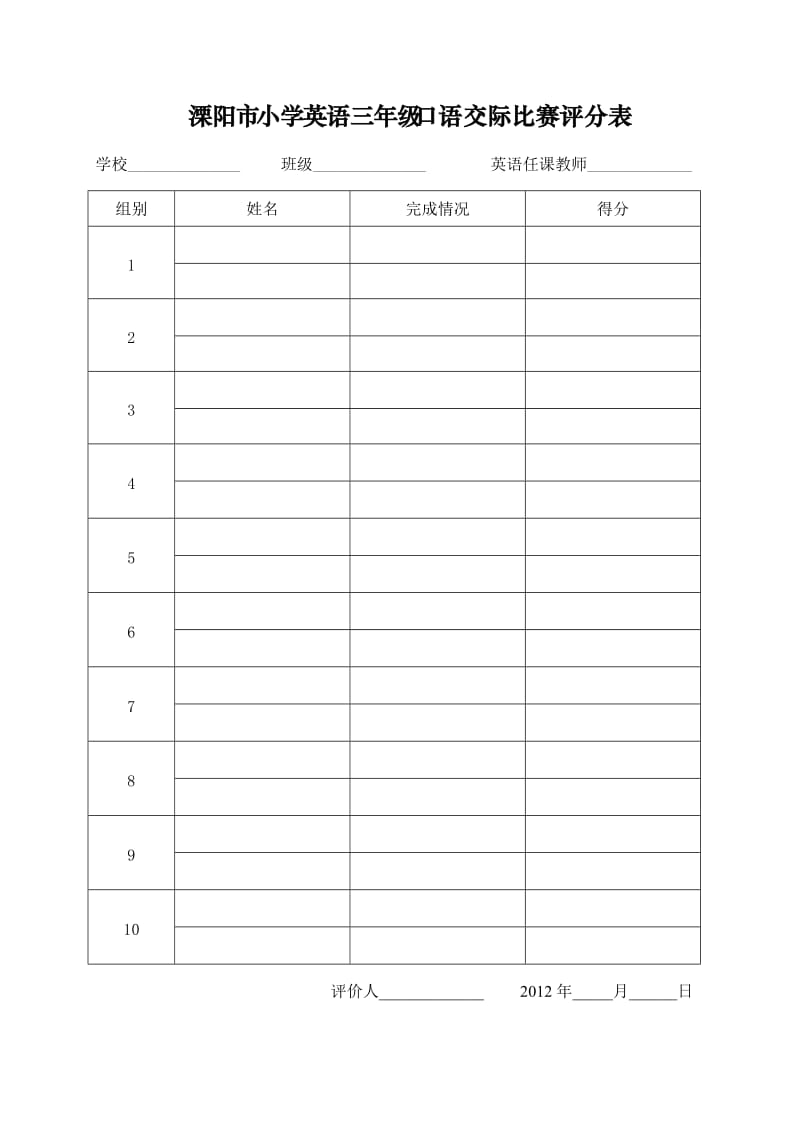 溧阳市小学英语三年级整班朗读比赛评分表.doc_第2页