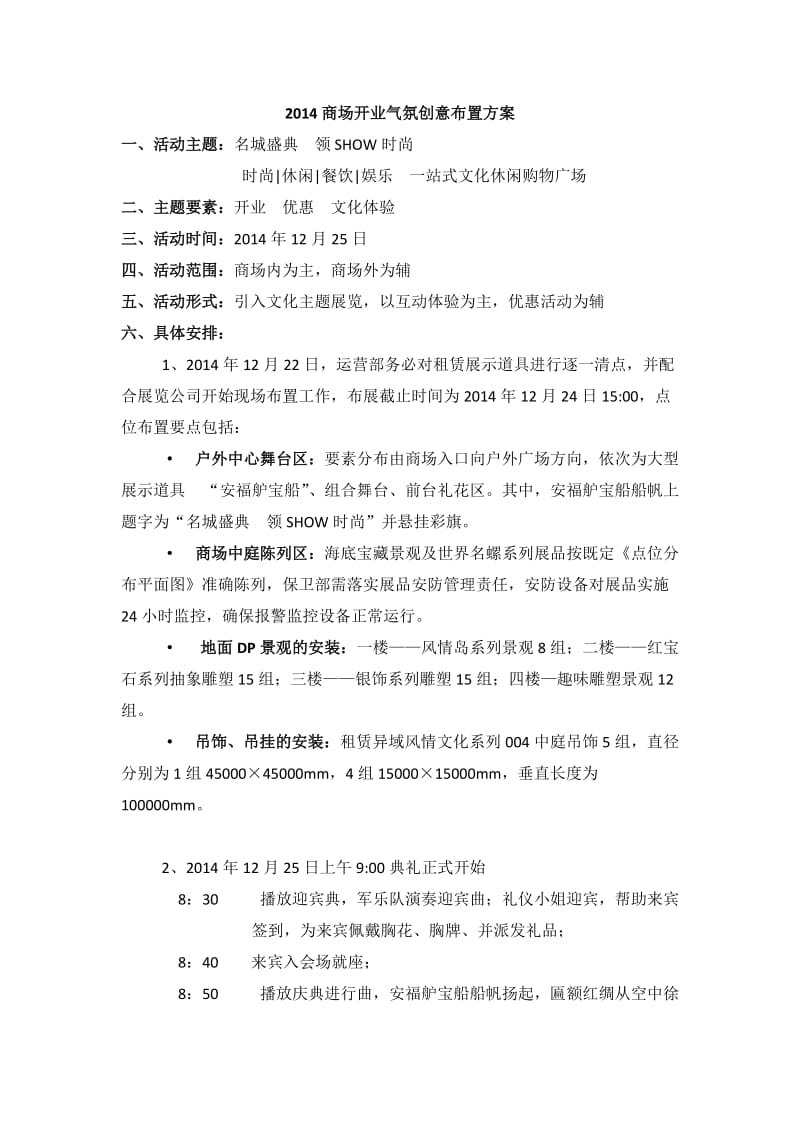 2014商场开业气氛创意布置方案.docx_第1页