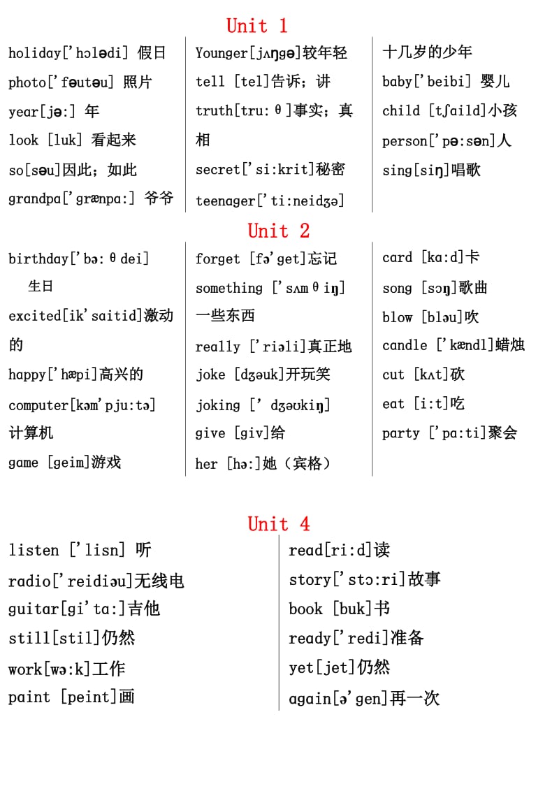 广州版四年级英语下册单词表(含英标).doc_第1页